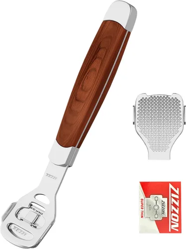 ZIZZON Cuidado de los pies, herramienta de pedicura, removedor de callos con afeitadora, removedor de piel dura con mango de madera, 10 hojas ZIZZON