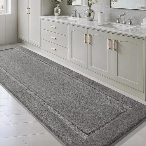 Miniatura 26 de Juego de alfombras de baño de 3 piezas de color blanco hueso, ultra suave, gruesa, esponjosa, microfibra absorbente, parte trasera antideslizante