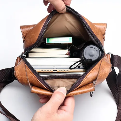 Miniatura 2 de Bolso cruzado pequeño, bolso de hombro para hombre, bolso de cuero vintage para oficina y negocios para hombres, bolso de mano con cremallera