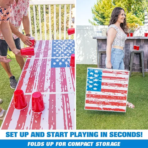 Miniatura 4 de GoPong 8 Foot Portable Beer Pong/Tailgate Tables (Black, Football, American Flag, or Custom Dry Erase)