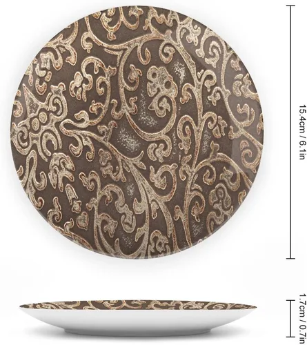 Miniatura 2 de XISUNYA Plato decorativo de 6 pulgadas, plato de cena retro, patrón floral de cuero, textura de fondo estampado de fondo de cerámica para colgar