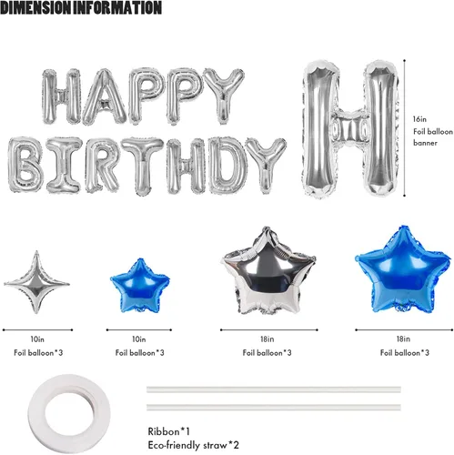 Miniatura 2 de CANREVEL Cartel de feliz cumpleaños, 13 letras de papel de aluminio de Mylar de 16 pulgadas con 12 globos de estrella, decoraciones de fiesta