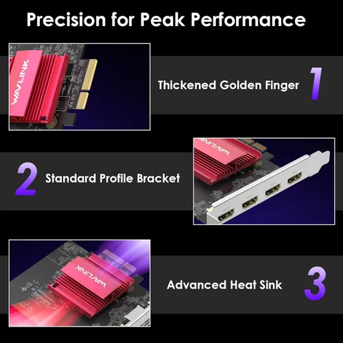 Miniatura 5 de WAVLINK Tarjeta 4K PCIE 4 monitores HDMI, adaptador PCIE a HDMI soporta extender 4 monitores de salida para Windows 11/10 y Ubuntu con DisplayLink