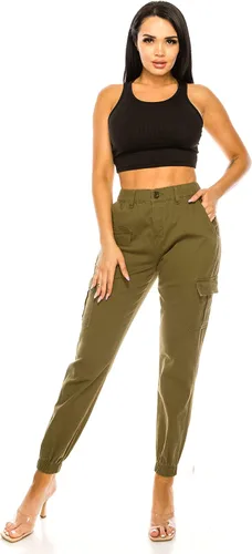 Miniatura 4 de Pantalones deportivos de cintura alta para mujer, pantalones deportivos casuales con cintura elástica tipo cargo con 6 bolsillos