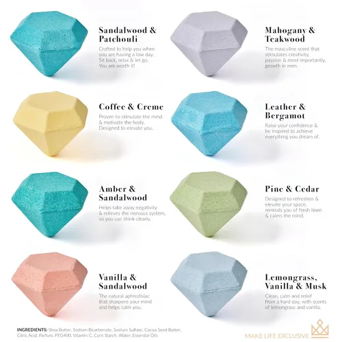 Miniatura 2 de Bombas de baño para hombres – 8 bombas de baño naturales grandes con forma de diamante Juego de baño de burbujas relajante y bolas de baño