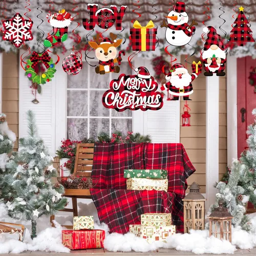 Miniatura 6 de Sumind Juego de 30 decoraciones navideñas para colgar en el techo, muñeco de nieve y alce, letrero de aluminio para colgar, decoración de interiores