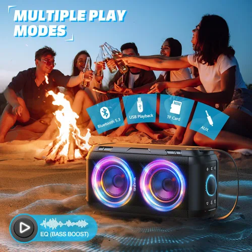 Miniatura 6 de W-KING Altavoz Bluetooth de 80 W con micrófono inalámbrico, altavoz Bluetooth portátil para fiesta, 2 controladores de rango completo/graves
