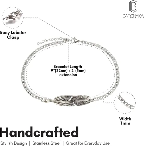 Miniatura 4 de Baronyka Men's Handcrafted Anklet, Wax Cord, Stainless Steel, Adjustable Length, Durable for Everyday Wear and Modern Look