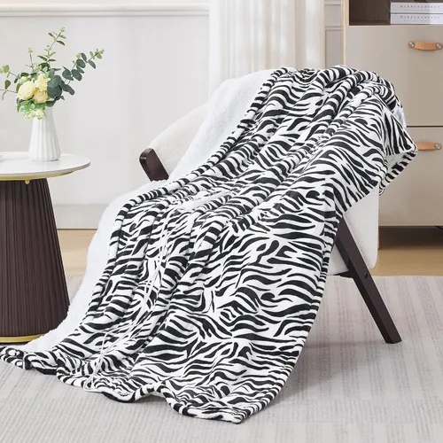 Miniatura 10 de Manta térmica con estampado de vaca negra de 50 x 60 pulgadas, manta eléctrica con 6 ajustes de calor y temporizador de 1 a 12 horas, sherpa