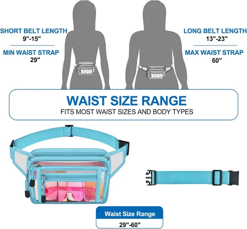Miniatura 4 de Riñonera transparente aprobada por estadios para mujeres, para el trabajo, bolsa de cintura multiusos para viajes y eventos deportivos, Aguamarina