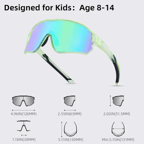 Miniatura 8 de ROCKBROS Lentes de sol polarizados para niños, gafas de sol deportivas para ciclismo, protección UV400 para jóvenes, niños y niñas de 8 a 14 años