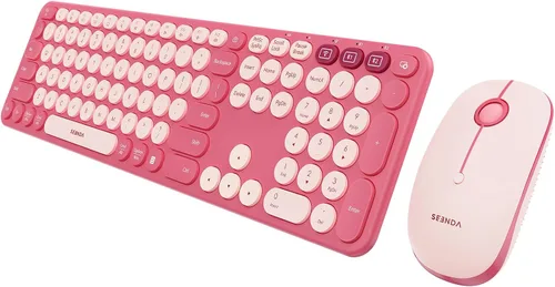 Miniatura 10 de seenda COE202 - Combo de teclado inalámbrico Bluetooth, lindo teclado redondo retro, mouse silencioso, conexión de 3 dispositivos múltiples