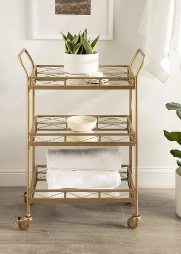 Miniatura 4 de Kate and Laurel Ketia Glam Carrito de barra de metal, 23 x 13 x 34 pulgadas, dorado; glamoroso carrito de barra dorada de tres niveles