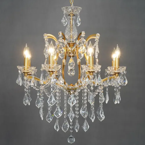 Miniatura 11 de Candelabros de cristal de bronce antiguo de lujo con lámpara colgante de vela, lámpara de techo de 6 luces de cristal dorado para comedor, sala