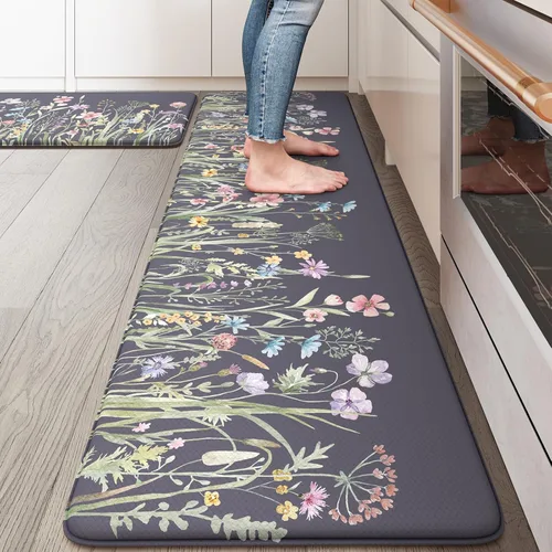 Miniatura 33 de KIMODE Tapete antifatiga para suelo de cocina, semicírculo de 18 x 28 pulgadas, de espuma viscoelástica, acolchado, antideslizante, tapetes cómodos