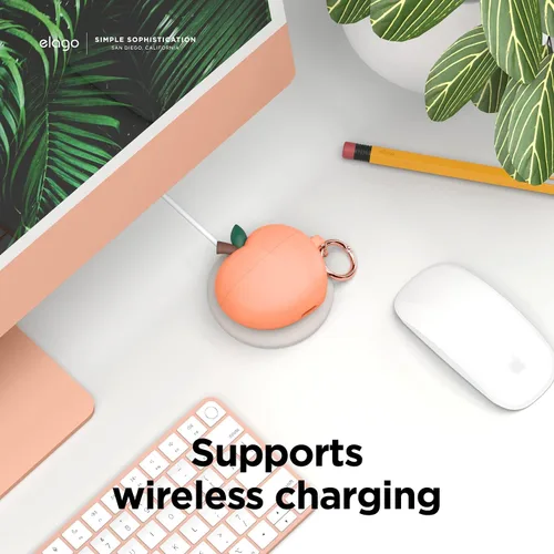 Miniatura 6 de elago Funda Peach para AirPods 3, bonito diseño 3D para AirPods de 3ª generación 2021, silicona protectora con llavero, carga inalámbrica
