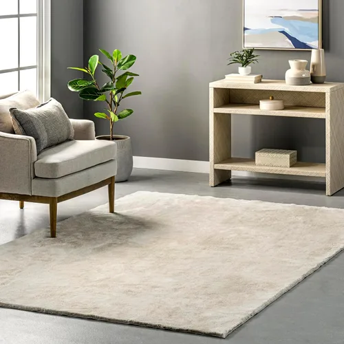 nuLOOM Alfombra de Área de Felpa Acogedora de 5' x 8', Lavable a Máquina, Antideslizante, Alfombra Shag Suave y Esponjosa para Sala de Estar, Crema
