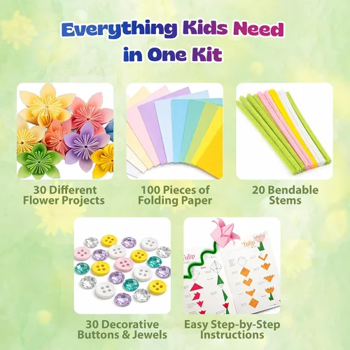Miniatura 6 de Pinwheel Crafts Kit de origami de flores para niños de 8 a 12 años Kit de papel de origami de 150 piezas con papel plegable de color primavera