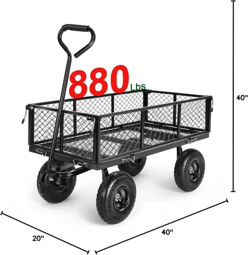 Miniatura 6 de Carrito de jardín, carrito de jardín de acero de malla de servicio pesado de 880 libras de capacidad con lados removibles para convertir