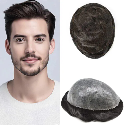Miniatura 70 de Toupee - Cabello humano para hombre, 64 colores, transparente, piezas de pelo de piel de polietileno para hombres, sistema de reemplazo de cabello
