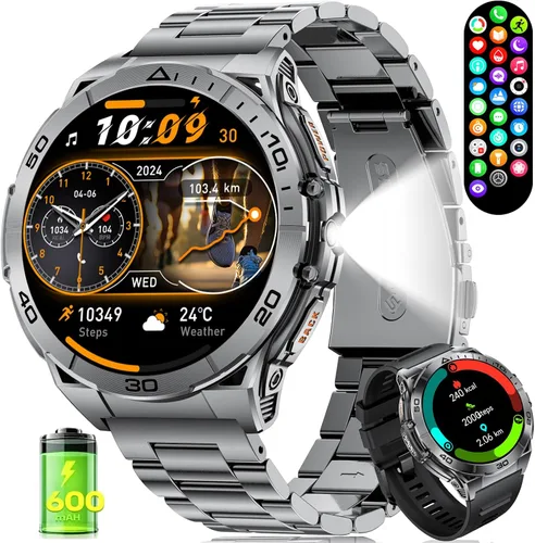Miniatura 10 de LIGE Reloj inteligente militar para hombre, AMOLED de 1.6 pulgadas, resistente reloj inteligente con batería de 600 mAh, frecuencia cardíaca