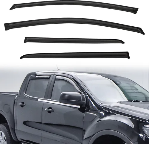 Miniatura 11 de 4 viseras adhesivas para ventana de ventilación de montaje exterior, para humo, sol, lluvia, compatibles con 15-23 F150 Crew Cab (Supercrew Cab)