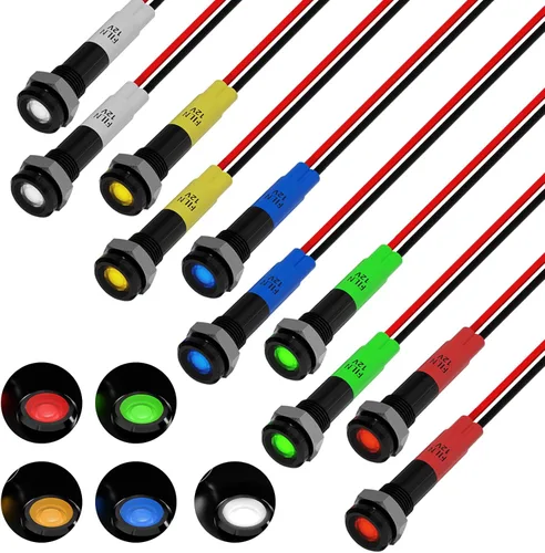 Miniatura 15 de 5 piezas 8 mm (5/16'') luz indicadora LED Luz indicadora 110V 120V lámpara piloto de metal Aluminio negro anodizado impermeable ip67 Luz de señal