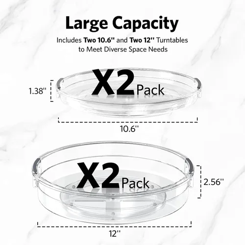 Miniatura 6 de LAMU Paquete de 4 Organizadores Lazy Susan, Plataforma Giratoria Lazy Susan Transparente para Gabinete, Refrigerador, Superficie de Mesa, Cocina