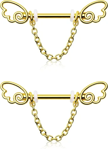 Melighting Piercing de pezón de cadena de acero inoxidable 316L con circonita cúbica transparente de 14 G, joyería para pezón, barra de pezón,