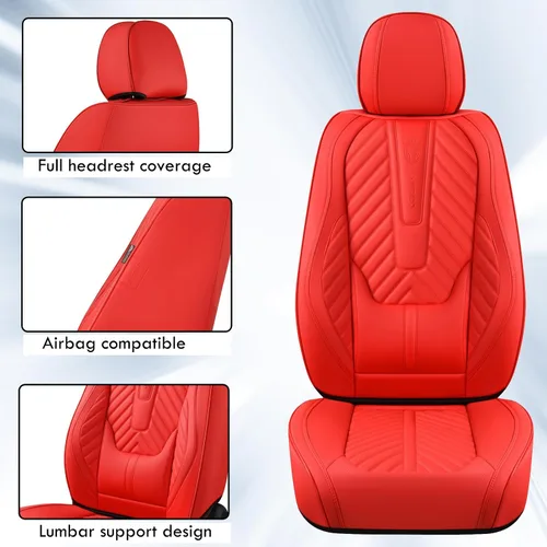 Miniatura 3 de Coverado Fundas de asiento de automóvil, juego completo de fundas de asiento de cuero sintético, fundas protectoras de asiento de lujo, ajuste Rojo