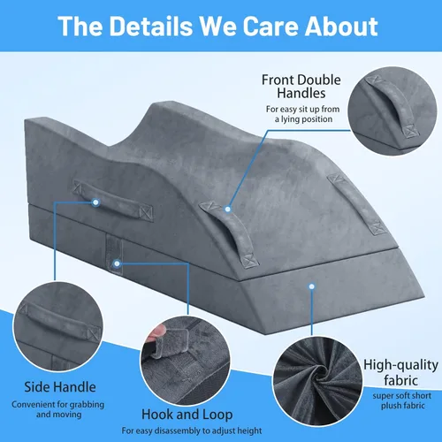 Miniatura 4 de TranquilRelax Almohadas de elevación de doble pierna, almohada de cuña para después de la cirugía, soporte de espuma viscoelástica ajustable, Gris