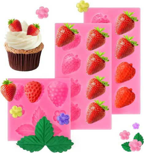 Molde de fresa 3D para hornear DIY de silicona para fondant de frutas, molde de chocolate para cupcakes, tartas, decoración de pastel de gelatina de