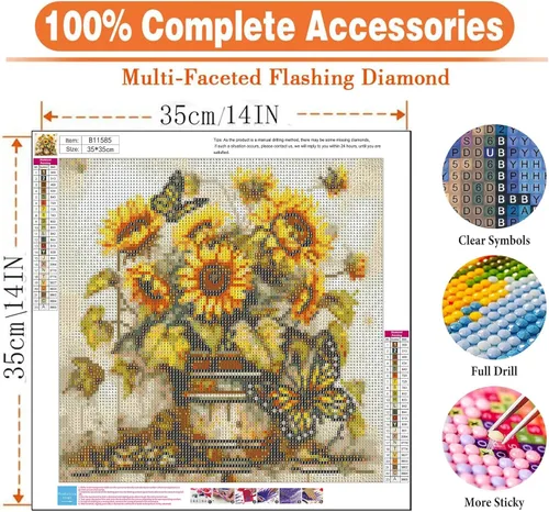 Miniatura 5 de igoodom Kits de Arte de Diamante para Adultos, Kits de Arte de Diamante de Girasoles, Kits de Pintura de Diamante de Girasoles y Mariposas Taladro