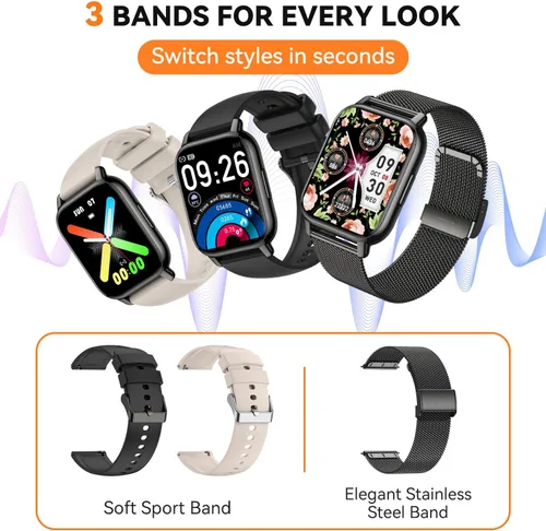 Miniatura 7 de Reloj inteligente para mujer, reloj inteligente rastreador de actividad física con llamadas Bluetooth y control de voz AI, pantalla HD de 1.85