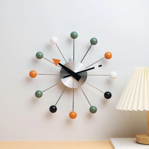 Miniatura 4 de Reloj de pared moderno de mediados de siglo con bola multicolor, silencioso, sin tictac, funciona con pilas, relojes de 13 pulgadas para sala