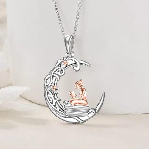 Miniatura 2 de YFN Collar de plata de ley 925 para amantes de los libros, colgante de lectura para mujer, regalo de graduación, joyería para estudiantes, amigos