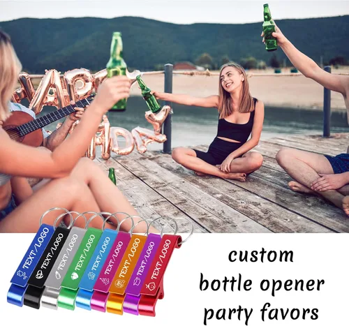 Miniatura 2 de Abrebotellas personalizado llaveros personalizados texto grabado a granel/logo para cerveza, boda, fiesta, recuerdos, bar, invitado Azul-cielo