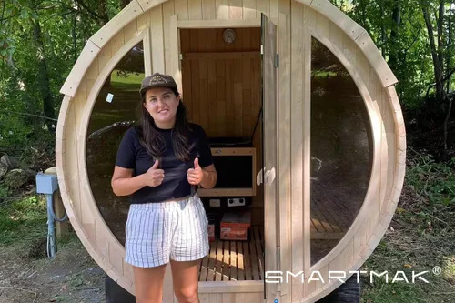 Miniatura 6 de Smartmak Sauna de vapor de barril al aire libre personalizada, 2-10 personas de cicuta canadiense/cedro rojo tradicional sala de sauna de madera