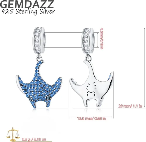 Miniatura 2 de Juego de dijes de océano, pulsera de plata de ley 925 con diseño de mantarrayas y dije calado en el centro de atención, regalo