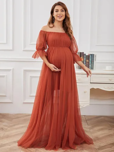 Miniatura 4 de Ever-Pretty Vestido de maternidad de tul con hombros descubiertos para mujer 20862
