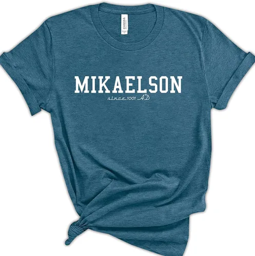 Camisetas Mikaelson Since 1001 AD, ropa gráfica Michaelson, camisetas Mikaelson para mujeres y hombres, camisetas TVD, camisetas gráficas para