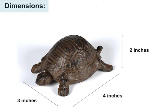 Miniatura 5 de Tortuga de hierro fundido para ocultar una llave al aire libre – Llavero oculto para exteriores – Decoración de jardín de rocas – Marrón antiguo