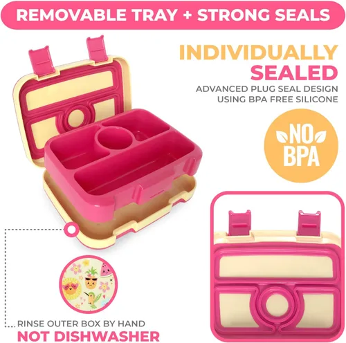 Miniatura 4 de Lonchera Bento con bolsa aislada, juego de botella de agua para niños pequeños, 5 secciones de porciones, bandeja extraíble sin BPA, almuerzos