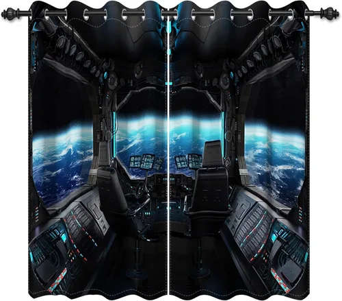 Miniatura 27 de Renaiss Cortinas para ventana del espacio exterior, paso interior de la estación espacial, corredor de ciencia ficción futurista, vista