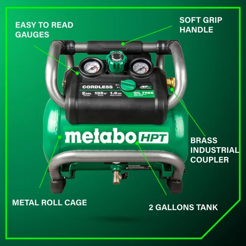 Miniatura 5 de Metabo HPT EC36DAQ4 - Compresor de aire inalámbrico de 2 galones, 36V MultiVolt, portátil y versátil, ideal para clavadoras de acabado neumáticas
