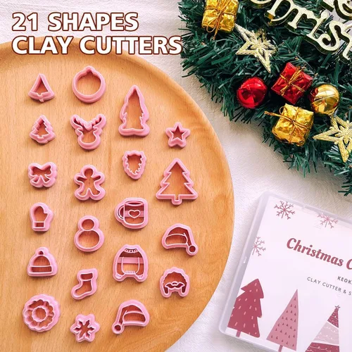Miniatura 3 de KEOKER Cortadores de arcilla polimérica de Navidad, cortadores de arcilla de Navidad para hacer aretes, 21 formas de aretes de arcilla de Navidad