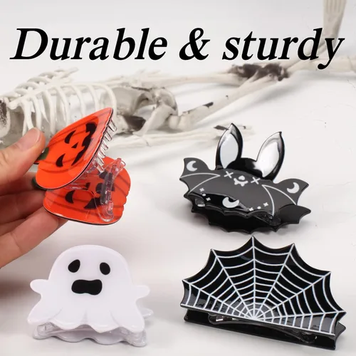 Miniatura 5 de Pinzas para el cabello de Halloween para mujeres y niñas, lindos murciélagos de telaraña, pinzas para el cabello, agarre fuerte, antideslizante