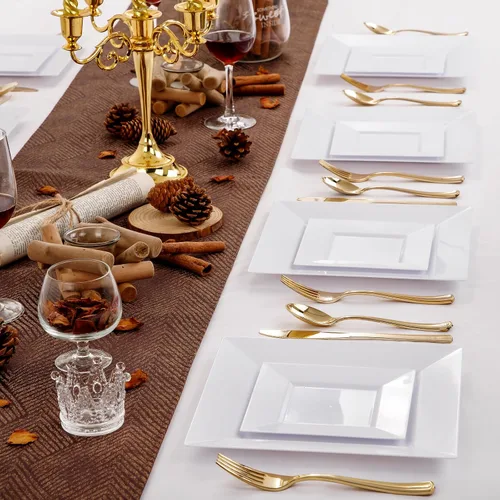 Miniatura 7 de Liacere 100 piezas de platos cuadrados de plástico blanco - 50 piezas de platos de cena resistentes de 9.5 pulgadas y 50 piezas de platos de postre