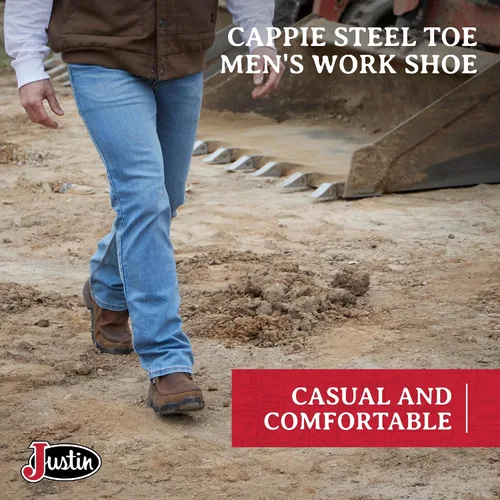 Miniatura 2 de Justin Cappie - Botas de Trabajo con Punta de Acero para Hombres - Botas Chukka de Cuero de Grano Completo con Puntera Moc con Suela Resistente al