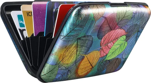 Miniatura 187 de ELFISH Mini cartera de aluminio RFID para tarjetas de crédito, funda de identificación de metal para hombres y mujeres, Happy Flower, Cartera Rfid